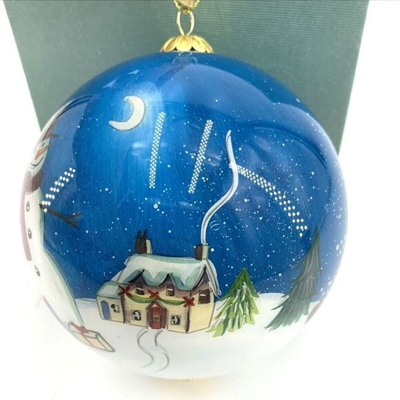 Pier 1 Le Bien Christmas Ornament Glass Snowman Santa 4" Reversed Painted 2019 - Picture 3 of 8